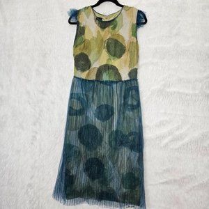 Rare Burberry Prorsum Waterprint Pleated Mesh Knee Length Cap Sleeve Dress 10